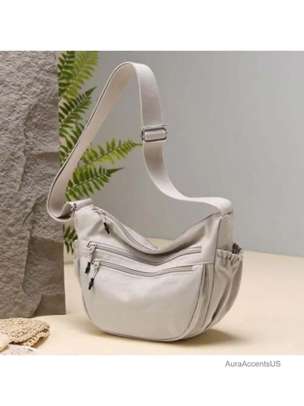 Nylon Crescent Crossbody Bag Lightweight Hobo Multi-Pocket Shoulder Purse